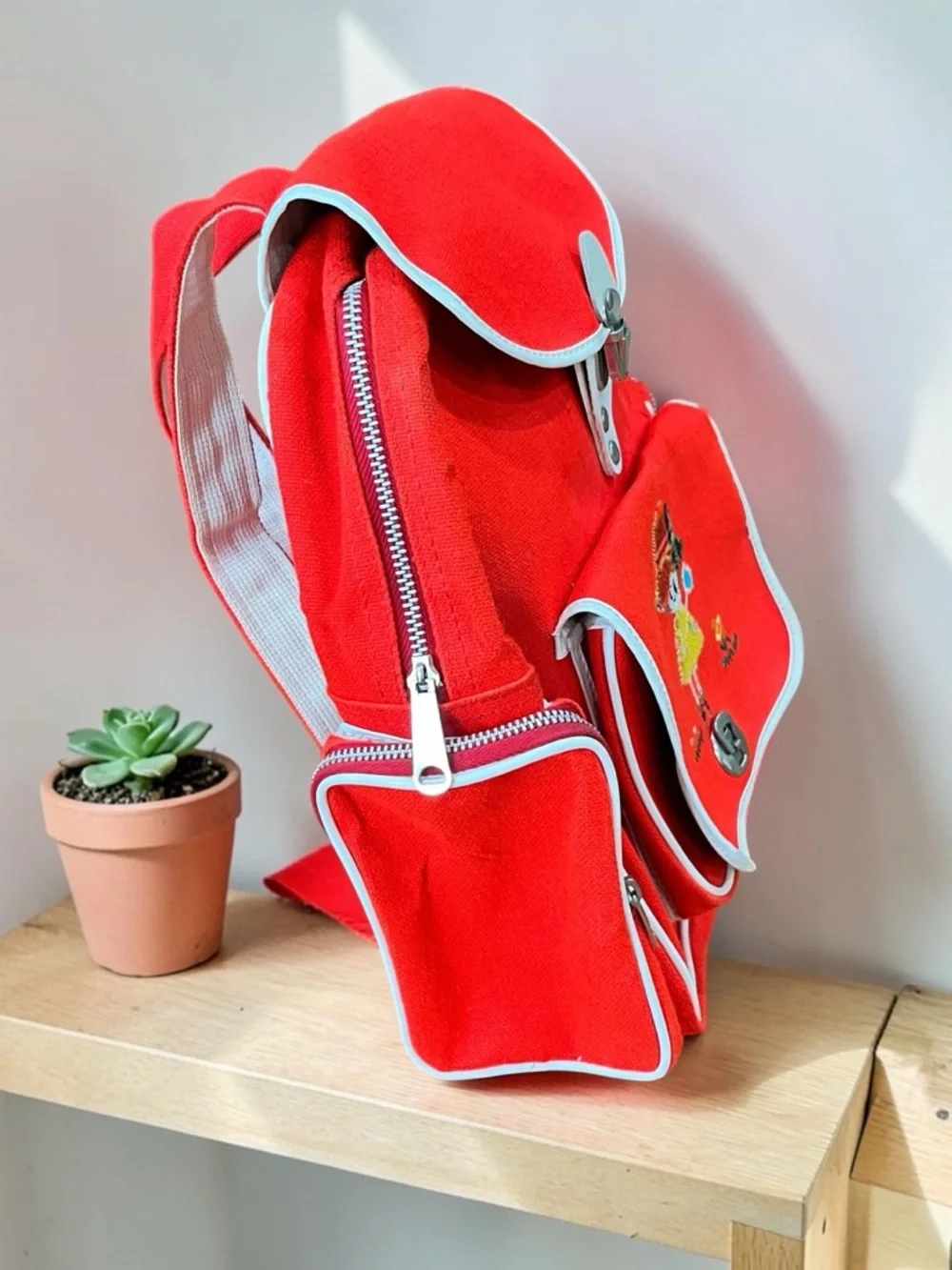 Embroidered children’s canvas backpack kawaii folk style vintage